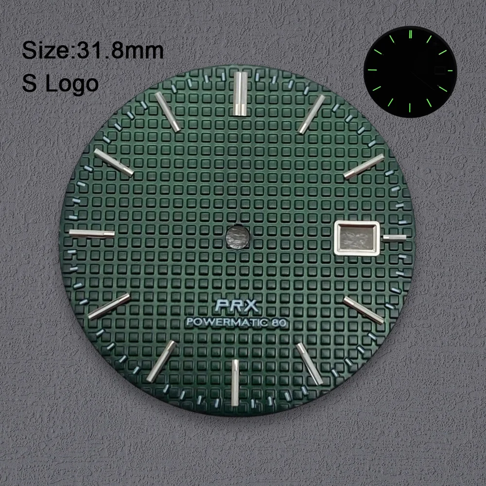 High-Quality 31.8mm S Logo PRX Dial Fit NH35 Automatic Movement Green Luminous Watch Modification Accessories