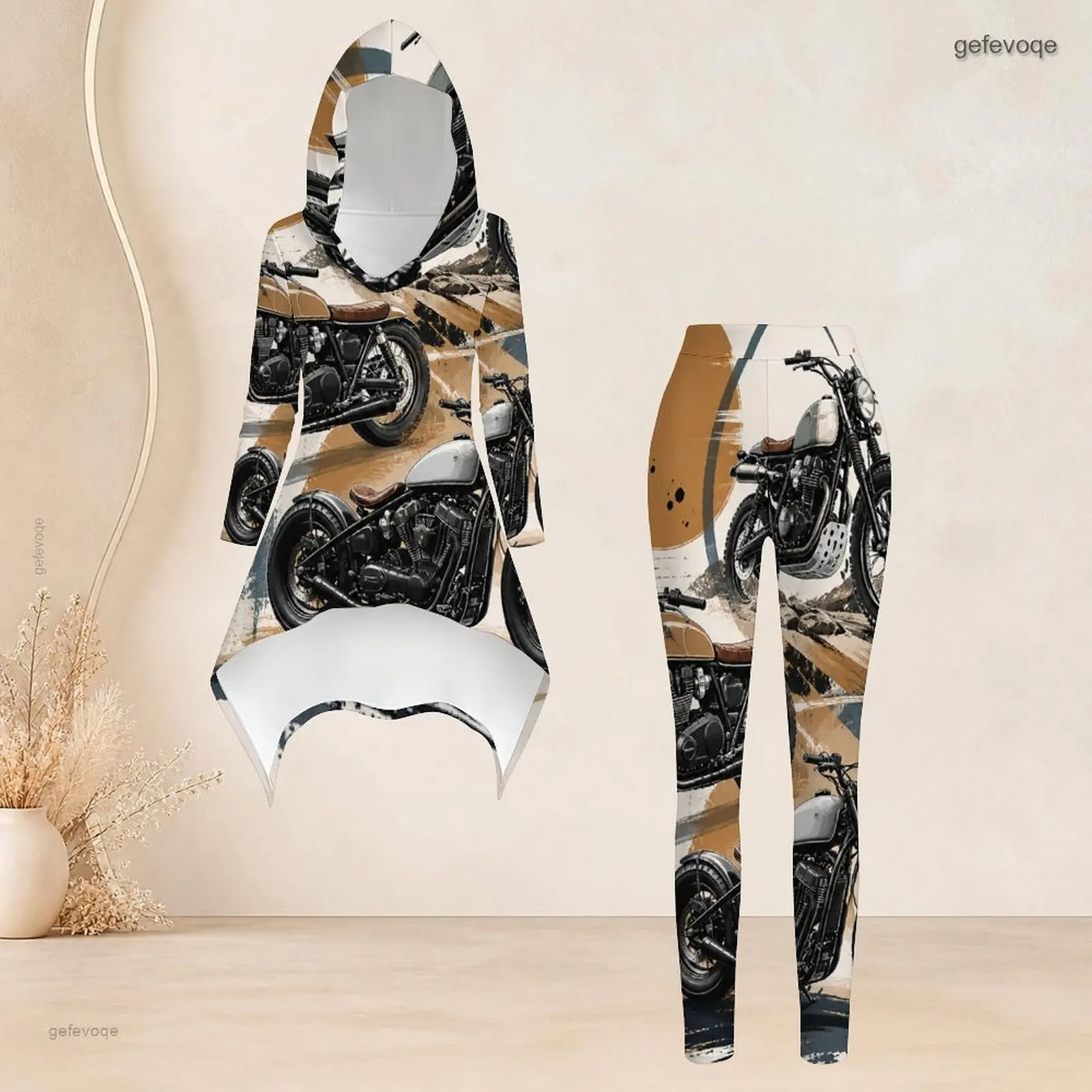 Fashion Women Casual 2 Piece Set Hooded Long Sleeve Hi Lo Asymmetrical Tunic Top Matching High Waist Slim Leggings T Daily Suit - view 4