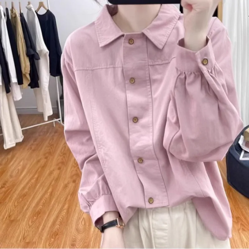 Spring Cotton Long Sleeve Shirt Coat Women 2024 Loose Top Retro Shirt