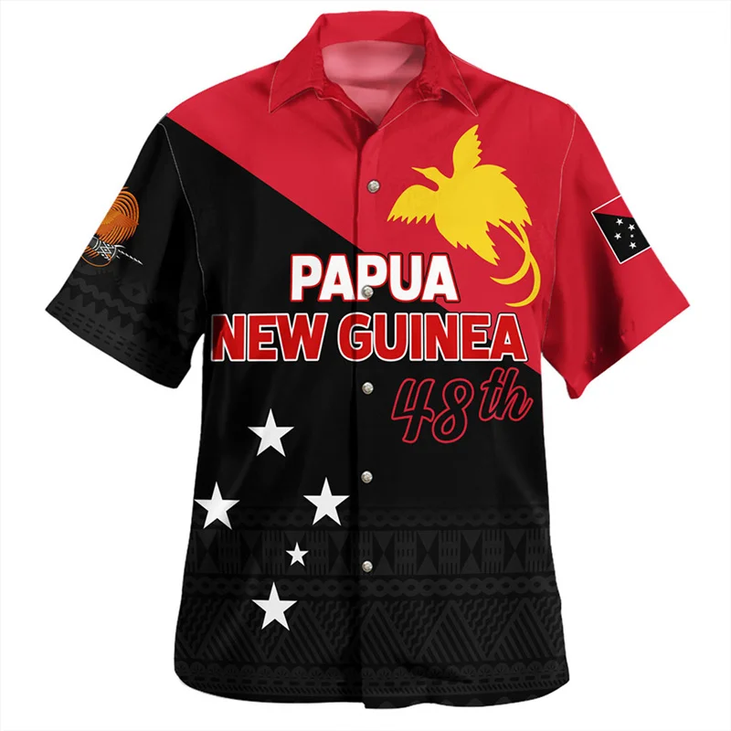 

New Vintage 3D Printing The Independent State Of Papua New Guinea Flag Shirts Papua Emblem Graphic Short Shirts Cool Clothes Top