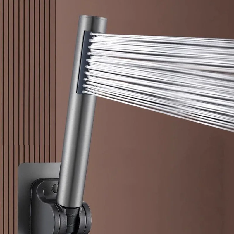 

Handheld Cylindrical Stainless Steel Booster Shower Head Hotel Home Bathroom Universal Shower Head Set