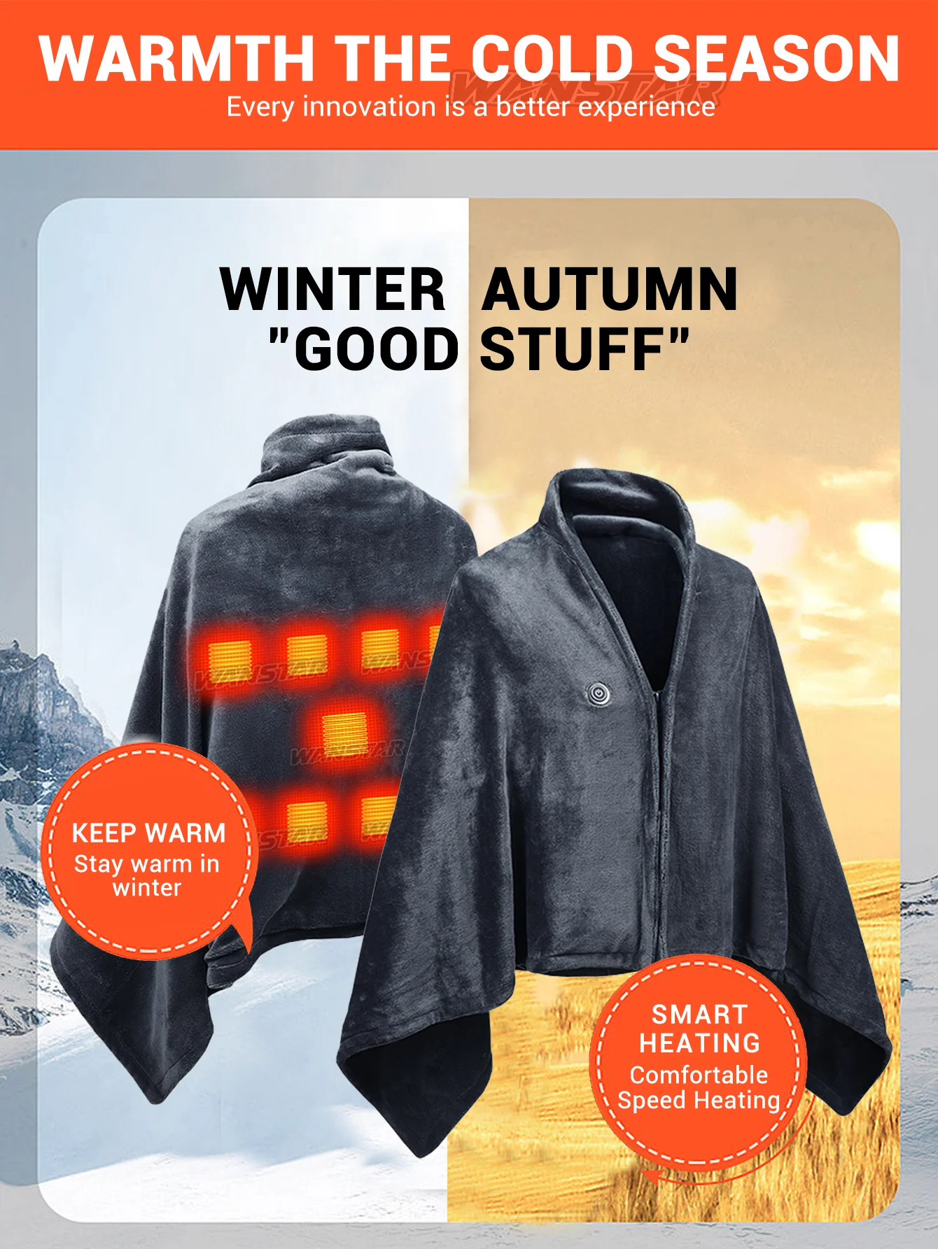 Beheizter Winterschal für Damen, mit intelligenter Temperaturregelung bis zu 45 Grad Celsius, ideal für Reisen im Freien, Wärme im Büro, perfektes Geschenk – Detail 2