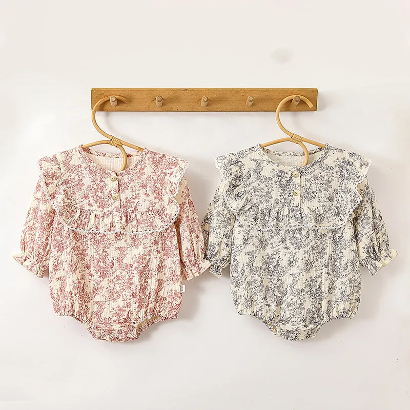 

2024 Infant Baby Girl Romper Flower Printing Fashion Newborn Jumpsuit Princess Clothes Children Girls Autumn Trend Clothing