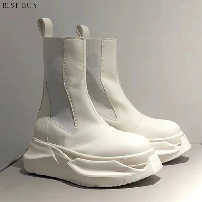 

New British Style Thick Sole Platform Shoes Women Ankle Boots Height Increase Slip-ON Stretch Chelsea Boots Female Motorcycle