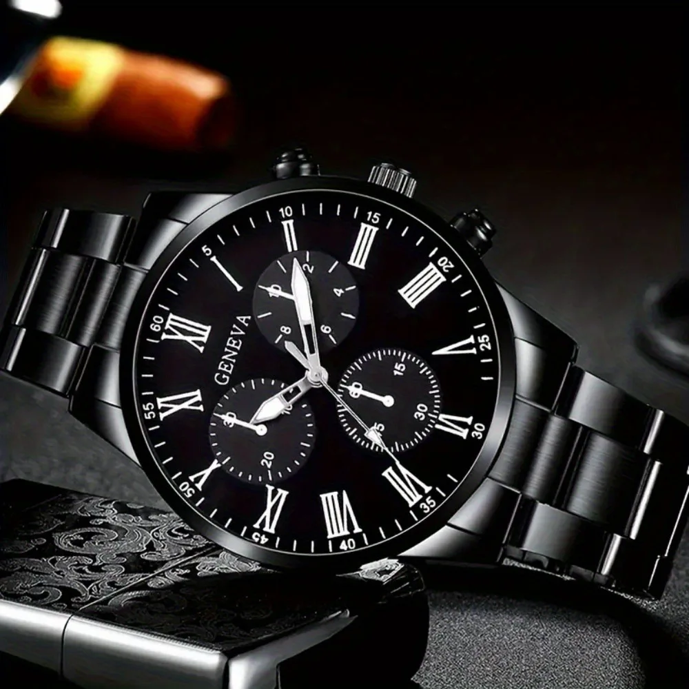 2 قطعة/المجموعة أزياء رجال الأعمال الساعات عارضة الأسود الفرقة رجالي كوارتز ساعة معصم سوار مجموعة Reloj Hombre (بدون صندوق)