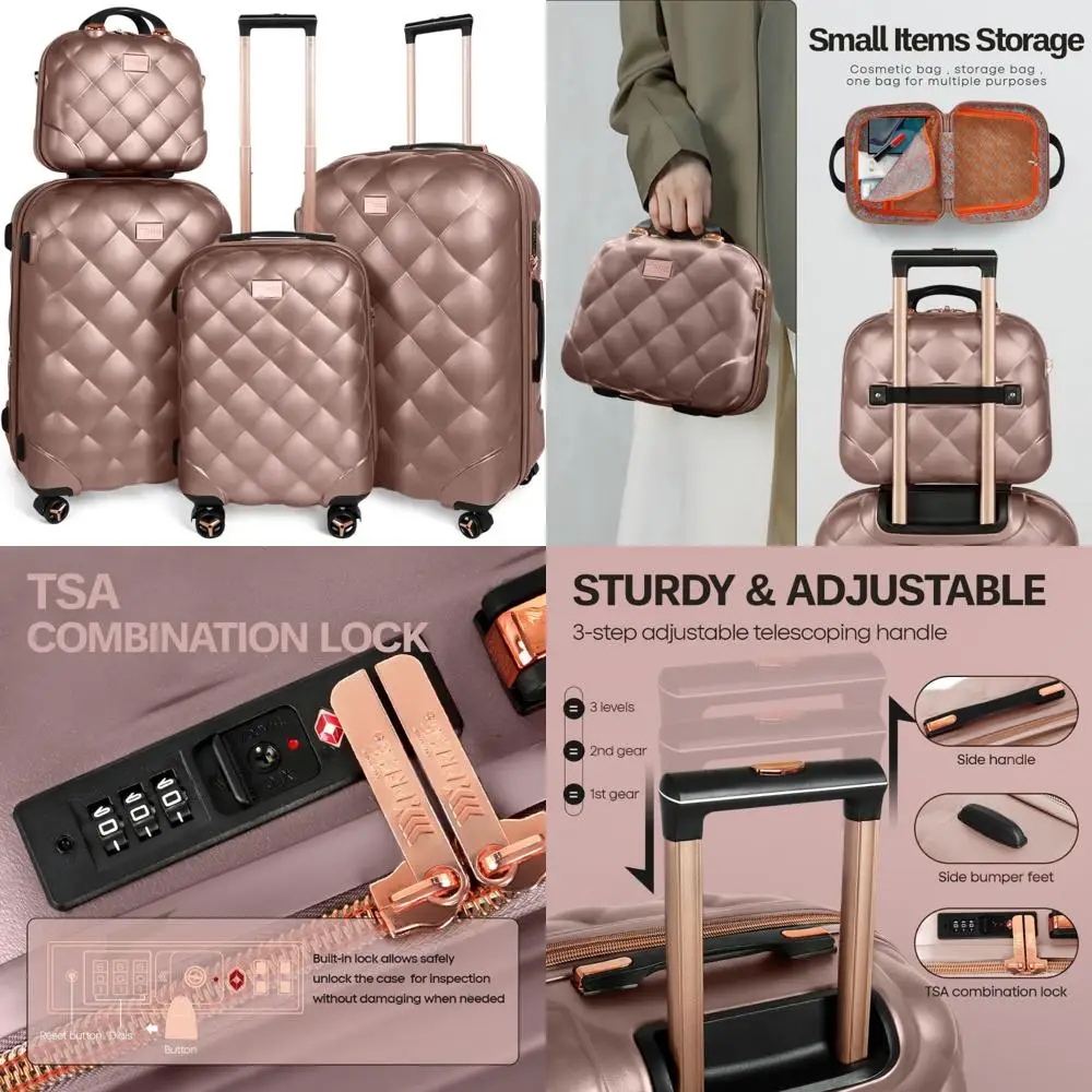 

Легкий комплект багажа из 4 предметов из поликарбоната в твердом корпусе розового золота с замком tsa и колесами