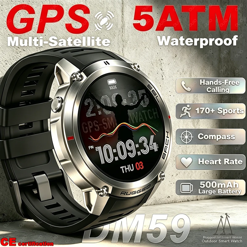 2026 New Military GPS Waterproof Smart Watch 1.43" HD AMOLED Featuring Global 6 -Satellite GPS Outdoors Sports Smart Watch Men