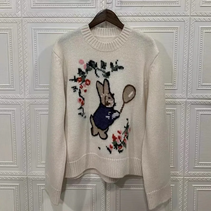 Autumn Winter Fashion Cartoon Embroidery Thick Warm Sweaters Women Clothing Casual Loose O-neck Soft Wool Lazy Knitted Pullovers