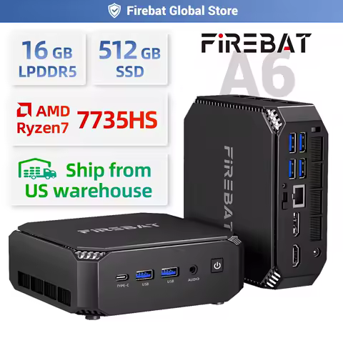 Firebat A6 Mini PC AMD R7 7735HS 8-core 16-thread Computer 16GB LPDDR5 RAM 512GB SSD WiFi 6 BT5.2 Mini PC 4K Desktop Computer
