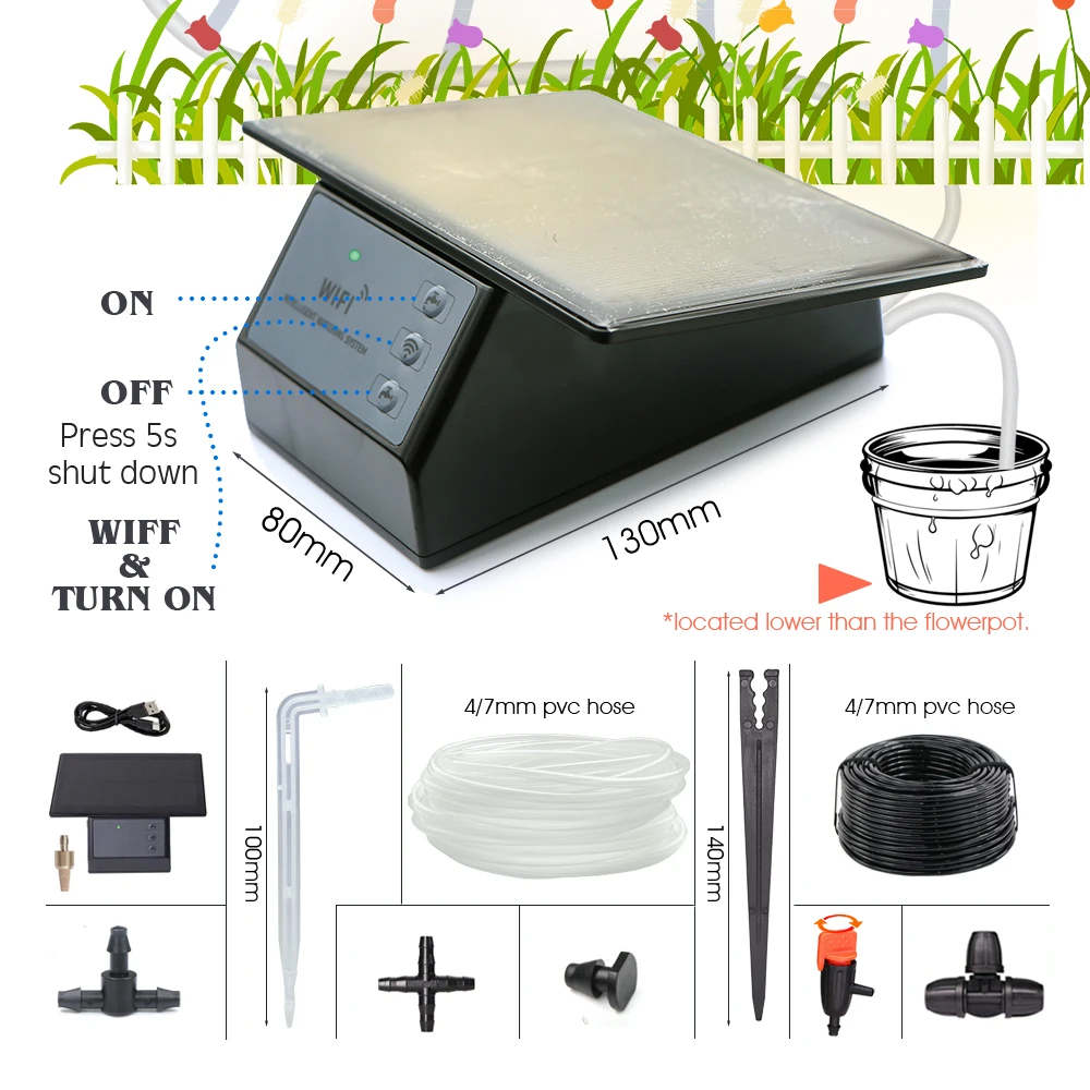 Imagem -06 - Tuya Smart Drip Irrigation System Solar Power Timer Compatibilidade Wi-fi Controle Remoto Rega Exterior Jardim Varanda Kit Plantas