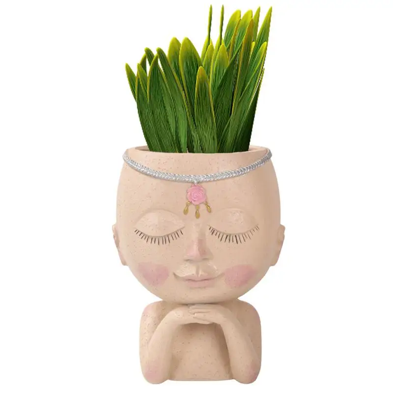 

Face Flower Pot Resin Face Pots For Plants Cute Girl Succulent Pot Unique Decorative Planter For Indoor Outdoor Plants