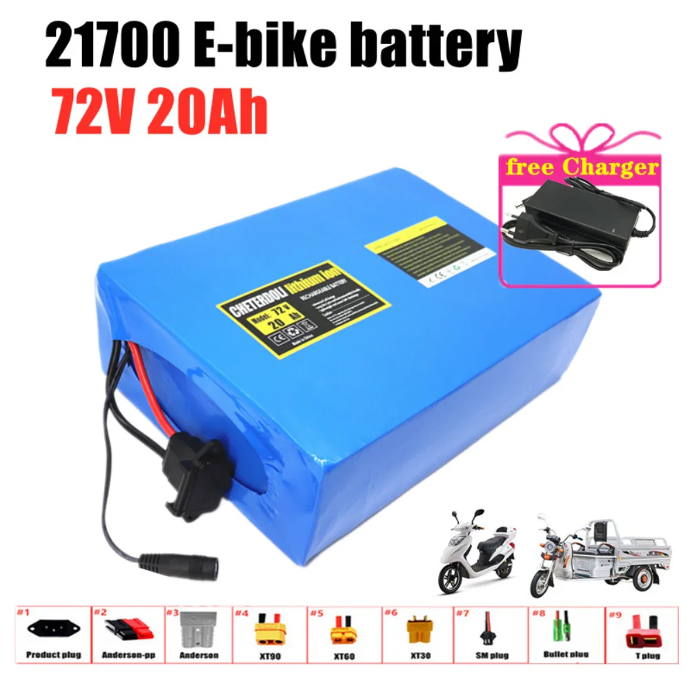 

72V 20Ah 21700 lithium battery pack 20S4P 84V electric bicycle scooter motorcycle BMS 3000W high-power battery with 3A charger