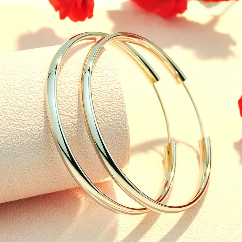Somila Fashion S925 Earrings 70mm Diameter Big Hoop Earrings For Women  Brincos Jewelry Accessories 3.0MM Cерьги Kольца