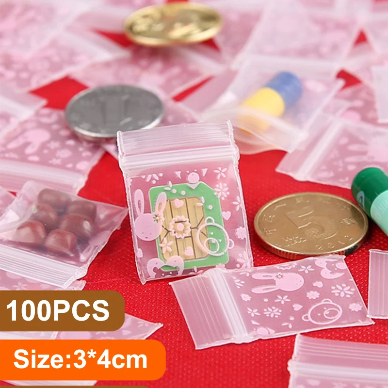 100Pcs Small Mini Cute Jewellery Coin Packaging Self-Sealing Bags Zip Lock Bags Small Objects Organiser Pouch For Pill