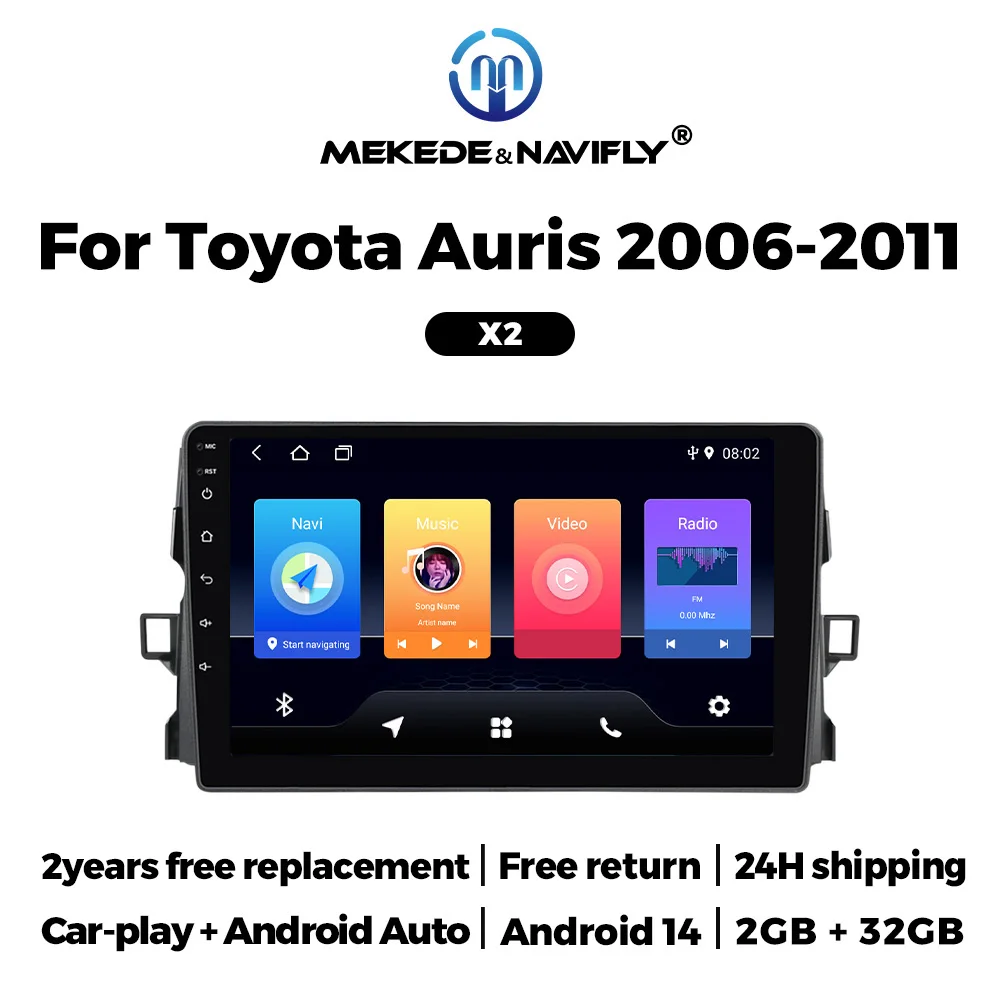 

NEW Navifly 9inch Android 14 2+32GB All in one For Toyota Auris 2006-2011GPS intelligence Multimedia player Car-play Android BT