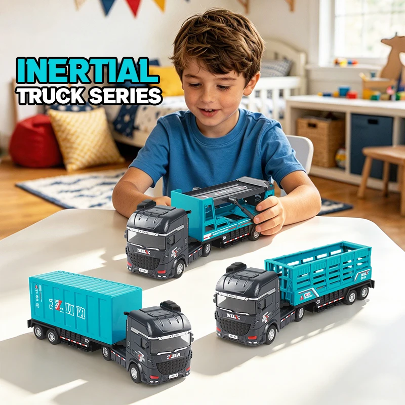 

Children's Inertial Container Truck Toy Fence Trailer Double-deck Truck Large Loading Unloading Transport Cars for Boys Gifts