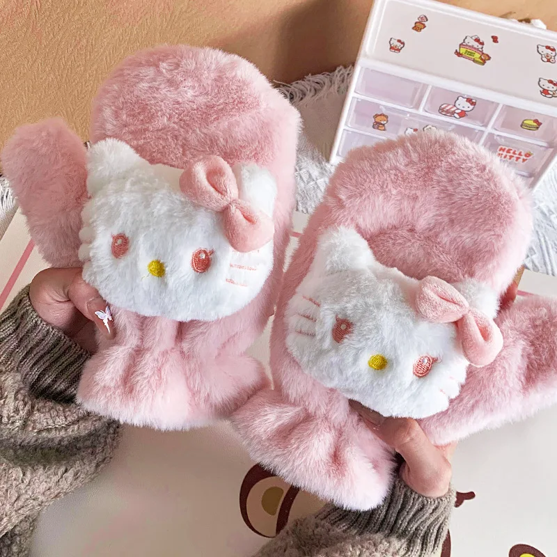 Cute Kitty Pochacco Winter Warming Mittens Cartoon Plush Thickened Gloves Cycling Travel Cold-Proof Mittens Girl Birthday Gift
