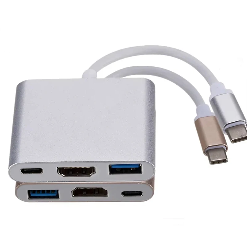 Conversor usb 3.1 USB-C para hd adaptador hub 3-em-1 tipo-c para hdmi-compatível/usb 3.0/tipo-c alumínio para apple macbook adaptador