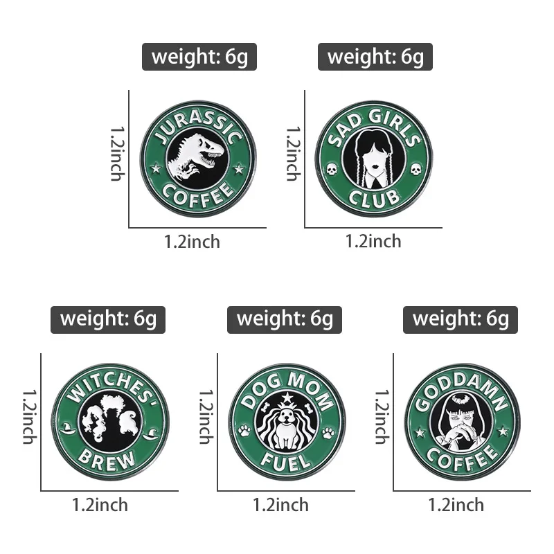 Jurassic Coffee Enamel Pin Dog Mom Fuel Sad Girls Club Round Brooches Lapel Backpack Badge Jewelry Gifts For Friends Wholesale