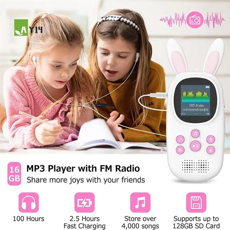 

AY14 -32GB Music MP3 Player For Kids, Cute Bunny Kids Music MP3 Player With BT, MP3 & MP4 Players With Speaker