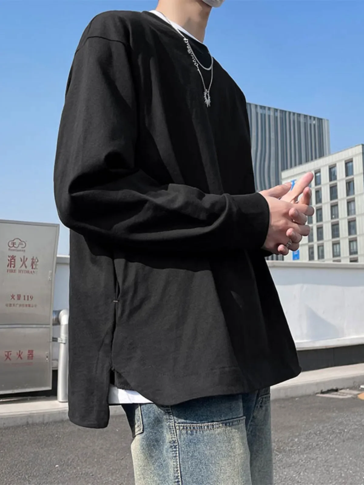 Spring Autumn New Long Sleeve T-shirt Men Tops Korean Harajuku Solid Oversized T Shirt Men Clothing Y2k Streetwear