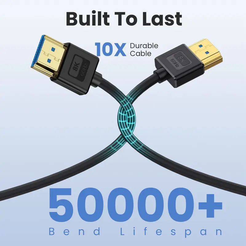 สายซิลิโคน HDMI รุ่น2.1มีความยืดหยุ่นบางรองรับ10K 96HZ ความละเอียด8K 60Hz ใช้ได้กับ4K 240Hz @ 4K 144Hz