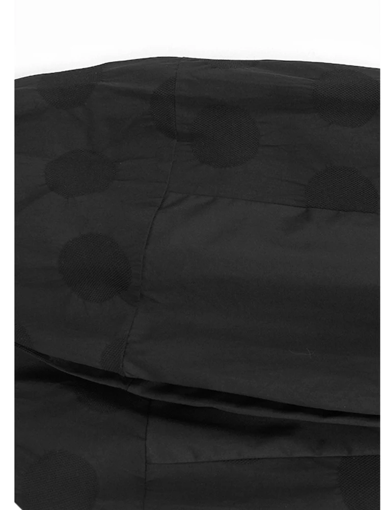 [EAM] Pantaloni Harem con tasca lunga stampata a pois neri in vita alta elastica Nuovi pantaloni Moda donna Marea Primavera Autunno 2024 1DH5235