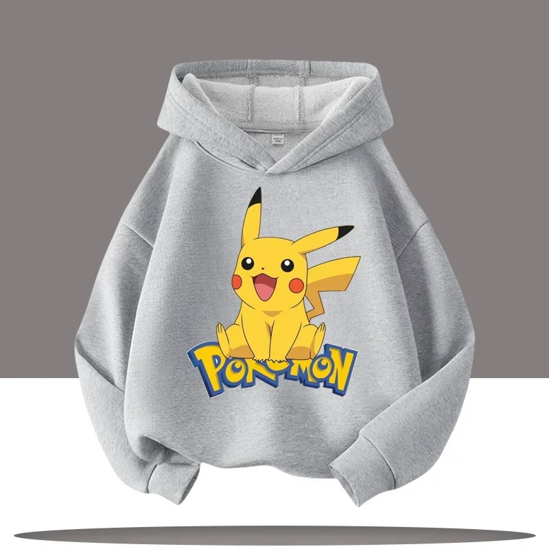 Felpa con cappuccio per bambini con stampa cartoon Pokémon per l'autunno e l'inverno, top casual a maniche lunghe, maglietta sportiva per ragazzi della serie Pokémon