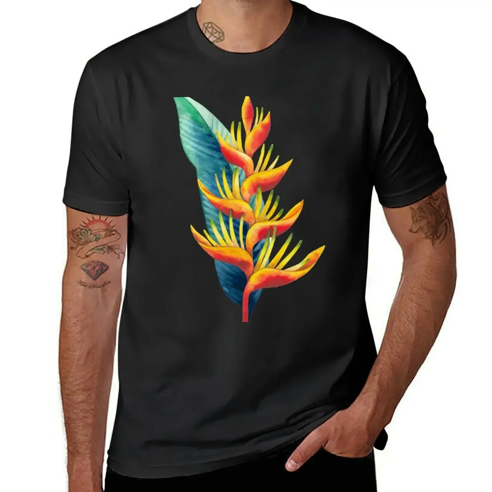 Watercolor heliconia T-Shirt oversizeds sweat anime clothes Men's t shirts