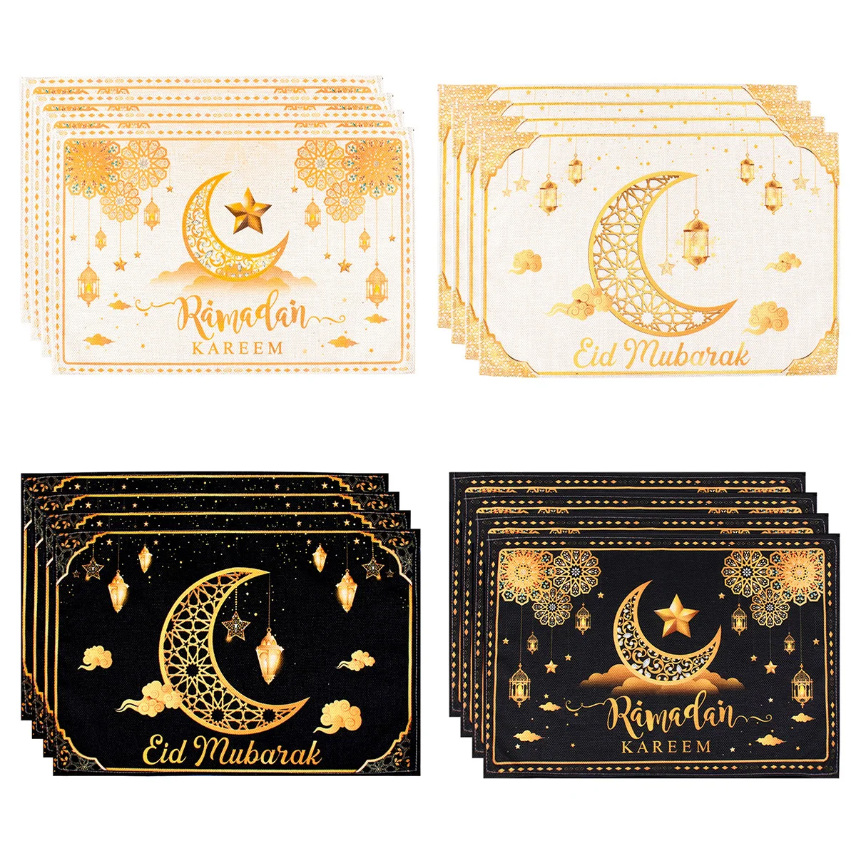 Ramadan Kareem Star Moon Table Placemat Eid Mubarak Dining Mat Ramadan Decor for Home Islamic Muslim Eid Al-Fitr Party Supplies