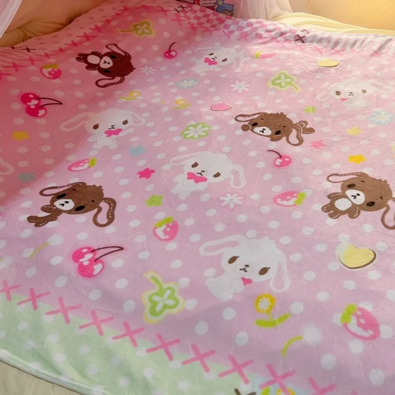 Sanrio Sugarbunnies Cute Coral Plush Blanket Office Home Lounge Chair Blankets Cartoon Loving Soft Printed Blankets 1.5*2m Gifts