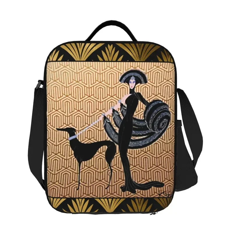 Art Deco Erte Greyhound Insulated Lunch Bags for Outdoor Picnic Whippet Sighthound Dog Resuable Thermal Cooler Bento Box Kids