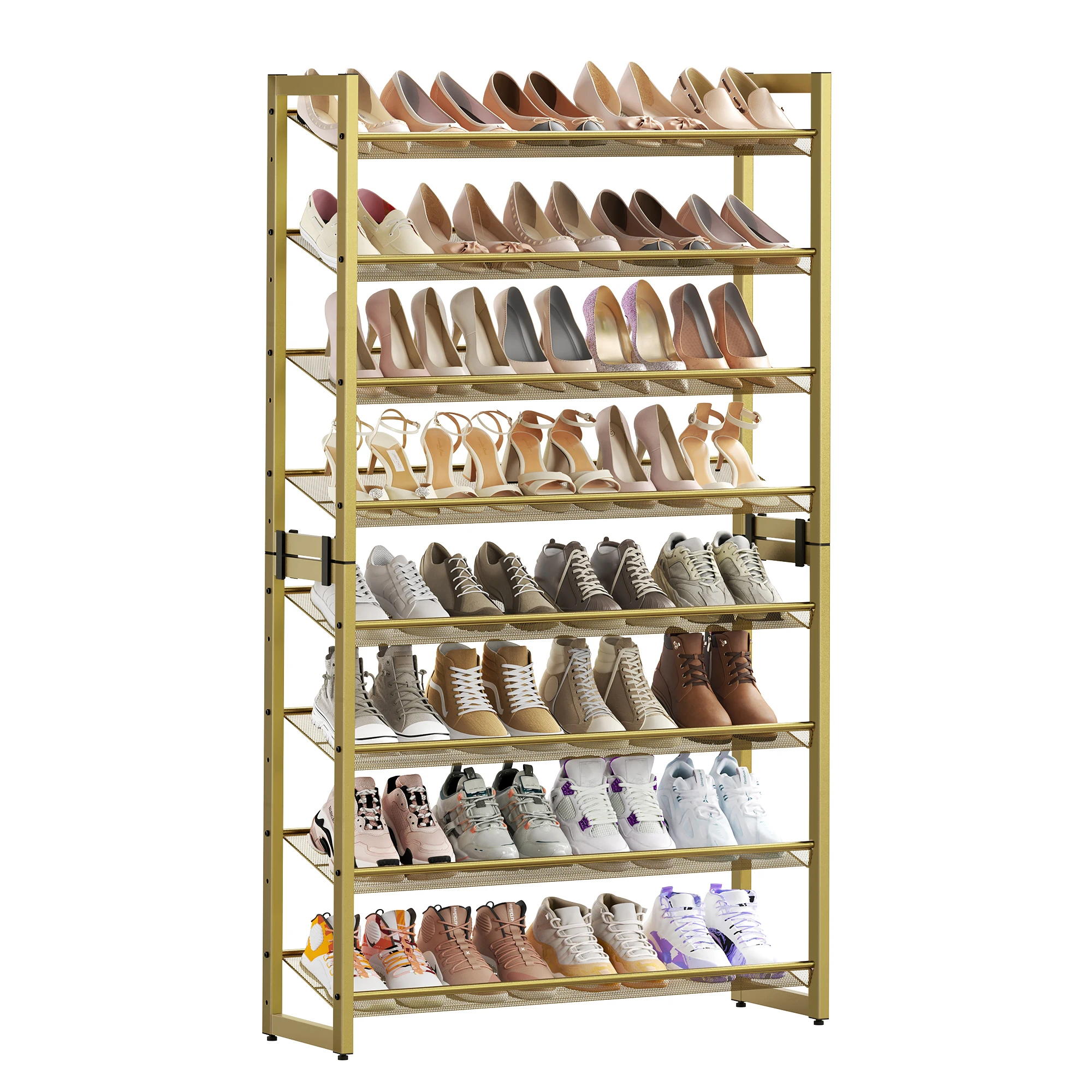 SONGMICS Shoe Rack, 8-Tier Shoe Organizer, Metal Shoe Storage for Garage, Entryway, Set of 2, 4-Tier Stackable Shoe Shelf