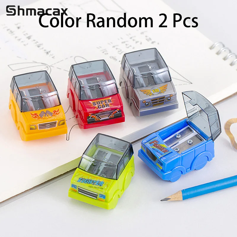 2Pcs Cute Cartoon Car Model Double Hole Pencil Sharpener Children Pencil Sharpener Student Stationery School Supplies Gifts