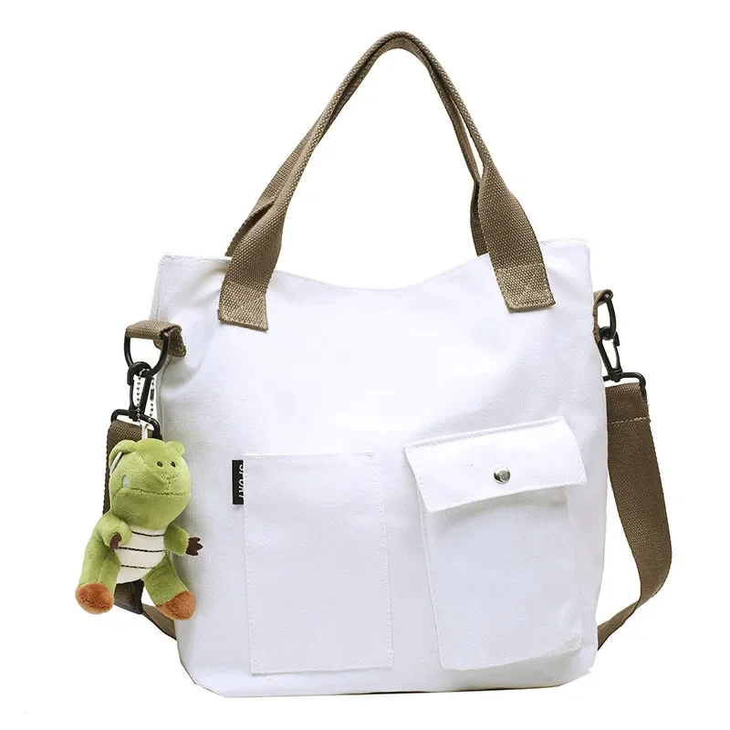 Canvas Bag New Student Class Handheld Tote Single Shoulder Crossbody Trendy White Black Bag