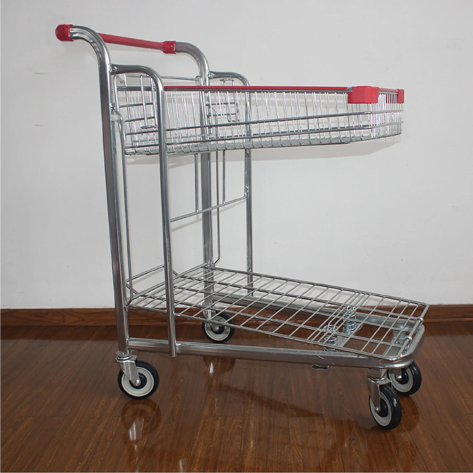 Supermarket double-layer shopping cart, warehouse large-capacity tally truck, supermarket metal cart