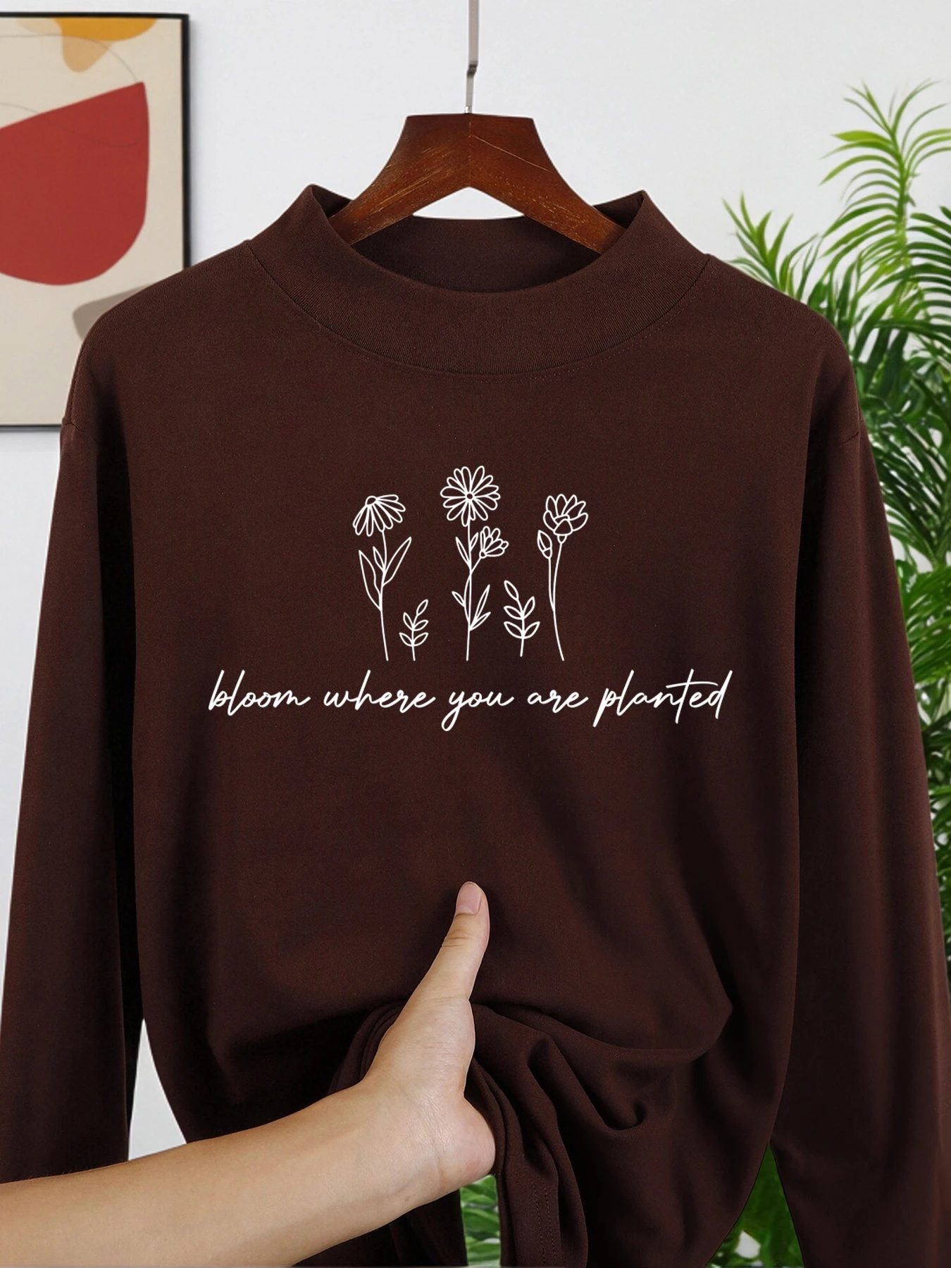 Bloom Where You Are Planted Prints Herren-Langarmhemd, halbhoher Kragen, warme Kleidung, weiche Passform, Herbst-Freizeithemden