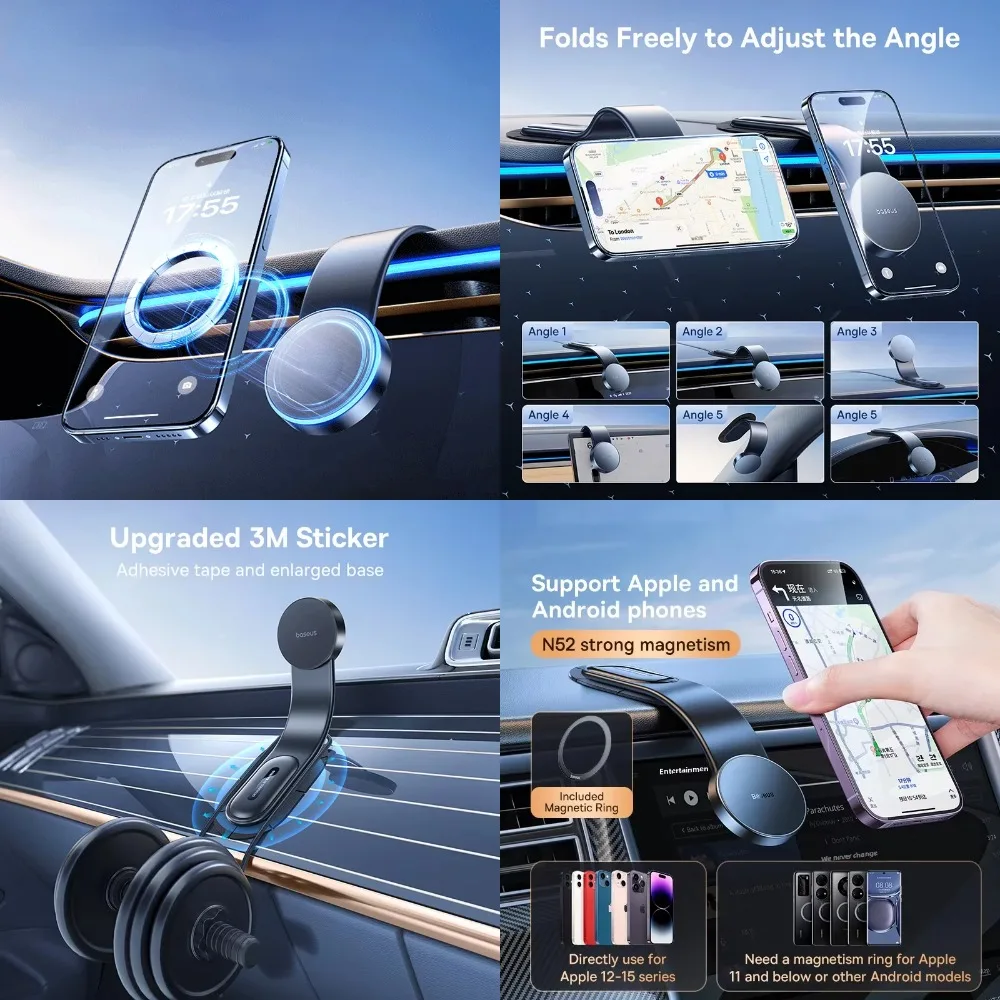

ftvae Magnetic Car Mobile Phone iPhone Holder Easy Paste Mount Stand Phone Holder for iPhone 13 14 15 Dashboard Center Console