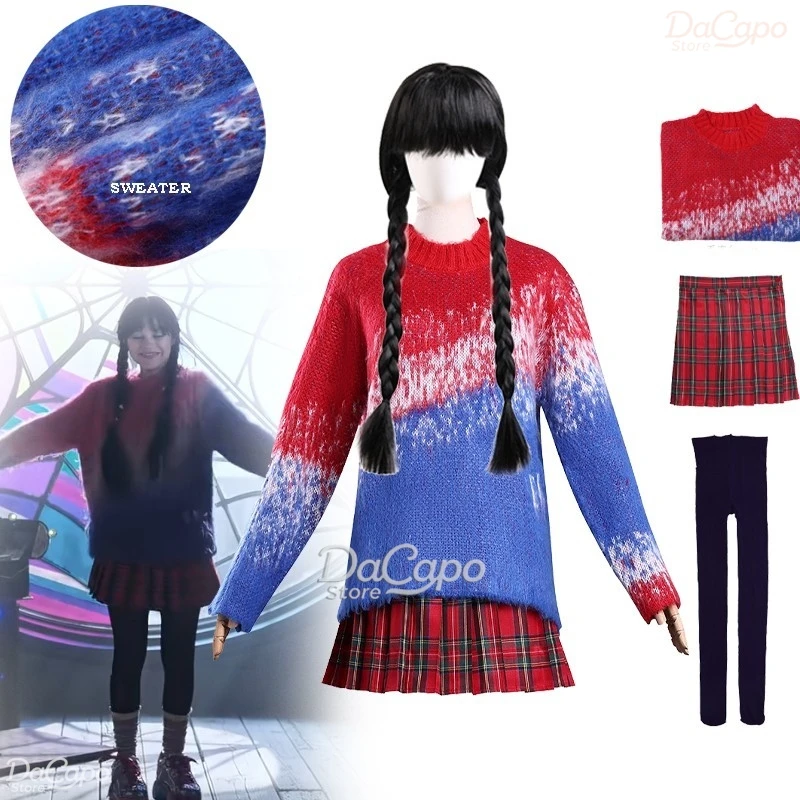 Tv Enid miércoles. Disfraz de Cosplay de Sinclair, suéter de Color degradado de Adaams Y2K, traje de estilo universitario para Halloween 2025, peluca de ropa para adultos