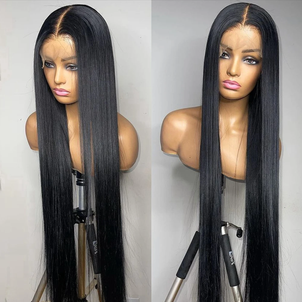 

Natural Black Silky Straight Lace Front Wig 26Inch 180Density For Black Women With Baby Hair Glueless Synthetic Preplucked Daily