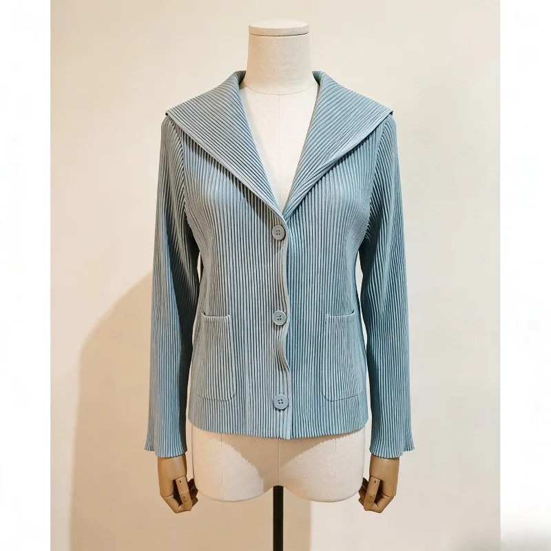 

Miyake Pleated Jacket 2026 Simple Lapel Short Jacket New Casual Commuting Versatile Solid Single-breasted Cardigan Tops Women