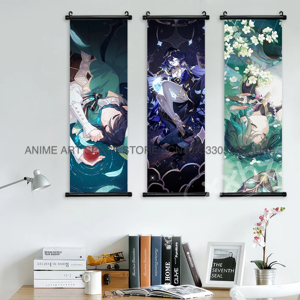 Genshin Impact Hanging Paintings Poster Anime Wall Art Gift Ganyu HD Prints Kawaii Klee Home Decor Diluc Canvas Scrolls Pictures