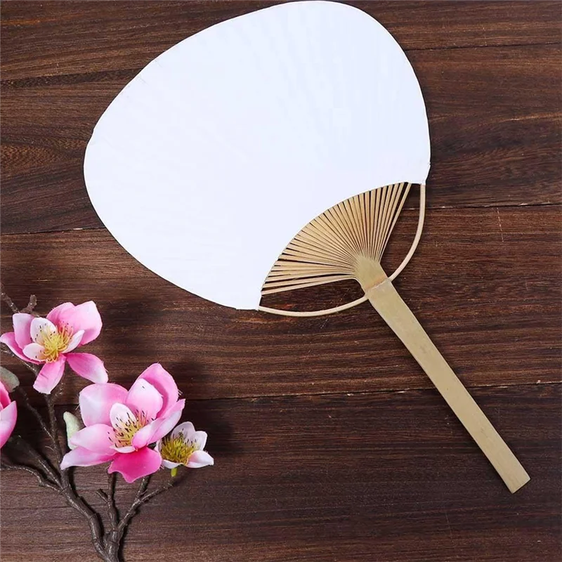 

ABRS-10Pcs Pure White Bamboo Handle Blank Calligraphy Painting Blank Group Fan White Fan
