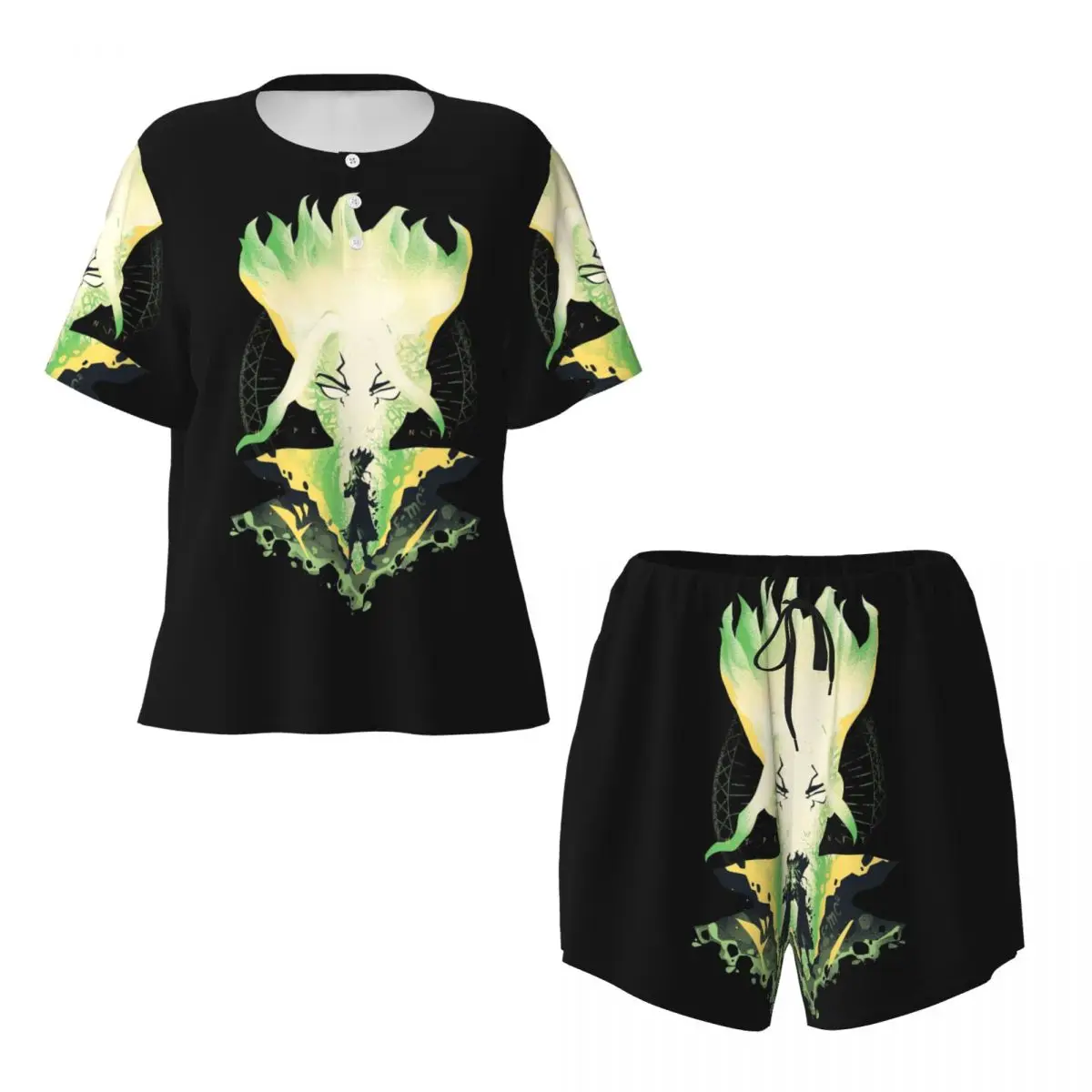 

Anime Dr Stone Round Neck Short Sleeves Nightdress for Sleeping Sleepshirts Women Soft Pajama Set Short Pants