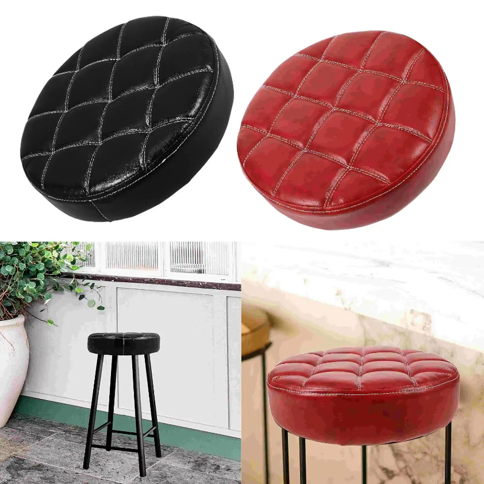 

Round Seat Cushion for Bar Stool Seat Top Easy to Install PU Leather Cover