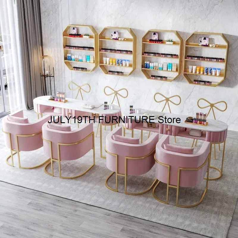 Modern High -end Nail Table and Chair Set Beauty Salon Professional Nail Table Salon Furniture Light Luxury Bedroom Makeup Table