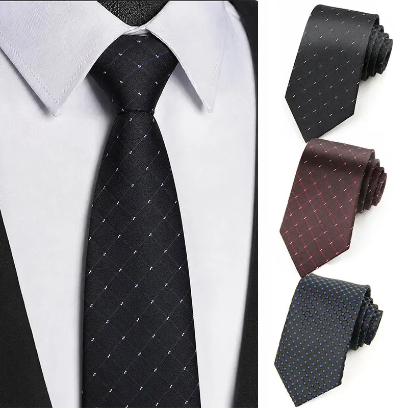 Corbata de hombre de corte ajustado, atada a mano, de 7.5 cm (2.95 pulgadas), con patrón jacquard a cuadros de poliéster en negro, burdeos, azul y varios colores, ideal para negocios, bodas, entrevistas, lugar de trabajo y como accesorio de traje.