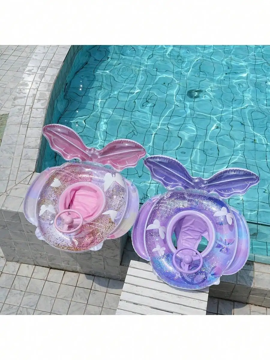

Inflatable Mermaid Tail Swimming Ring For Kids, Purple & Pink, PVC Material With Lights And Steering Wheel