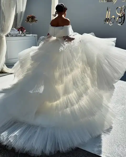اضافية رقيق تول الكرة ثوب الزفاف تنورة مرونة الخصر طبقات قطار التنانير لفستان الزفاف تنورة منتفخ تول تراكب