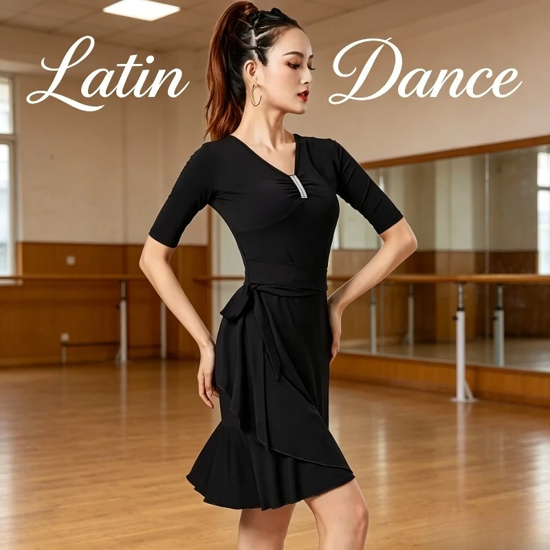 

Women Latin Dance Dress, Professional Competition Costume, Adult One Piece Outfit, Plus Size S-3XL for Salsa Cha Cha Performance